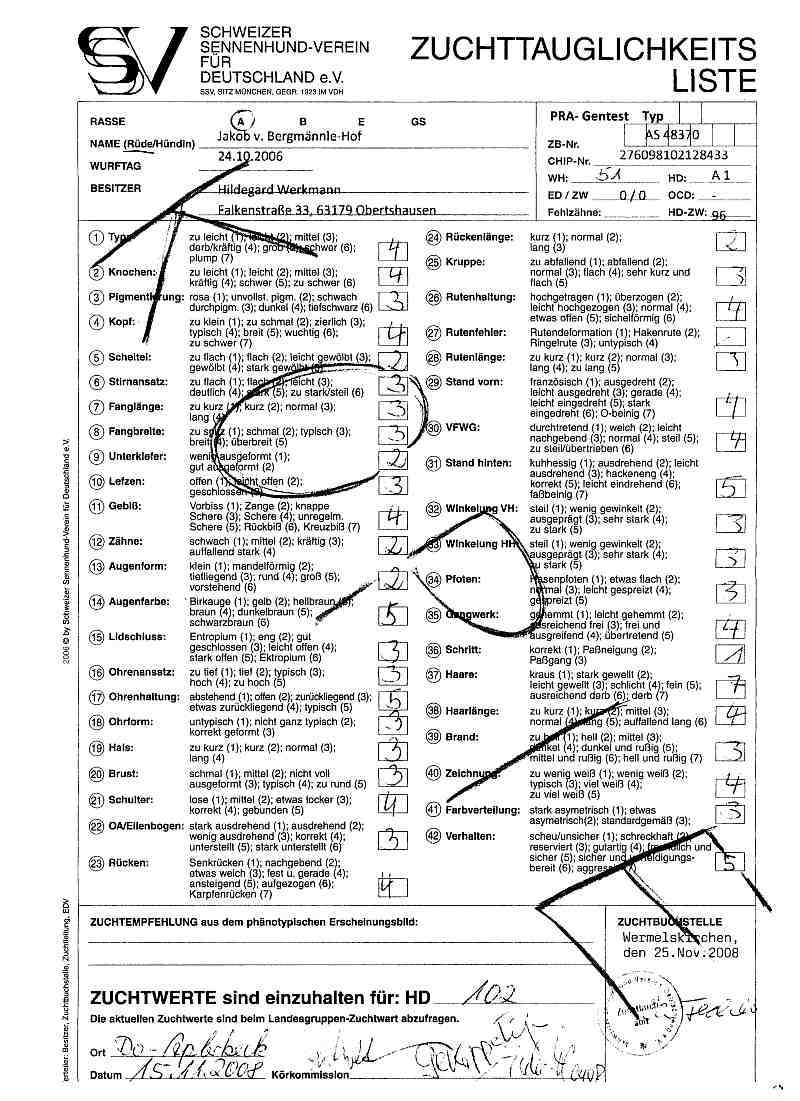 Zuchttauglichkeitsliste Jakob 1